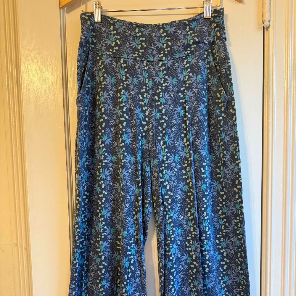 Toad&Co Chaka Wide Leg Pant True Navy Palm Print Medium Pull On Pockets Boho